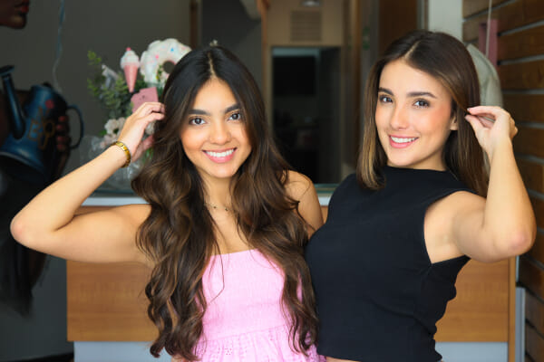 Model showcase at a Costa Rica esthetics salon, confident expression and brand styling