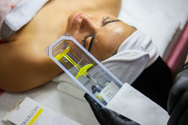 Injectable skincare product presentation at NOBU Escazú, a Costa Rica esthetics salon, professional detail shot